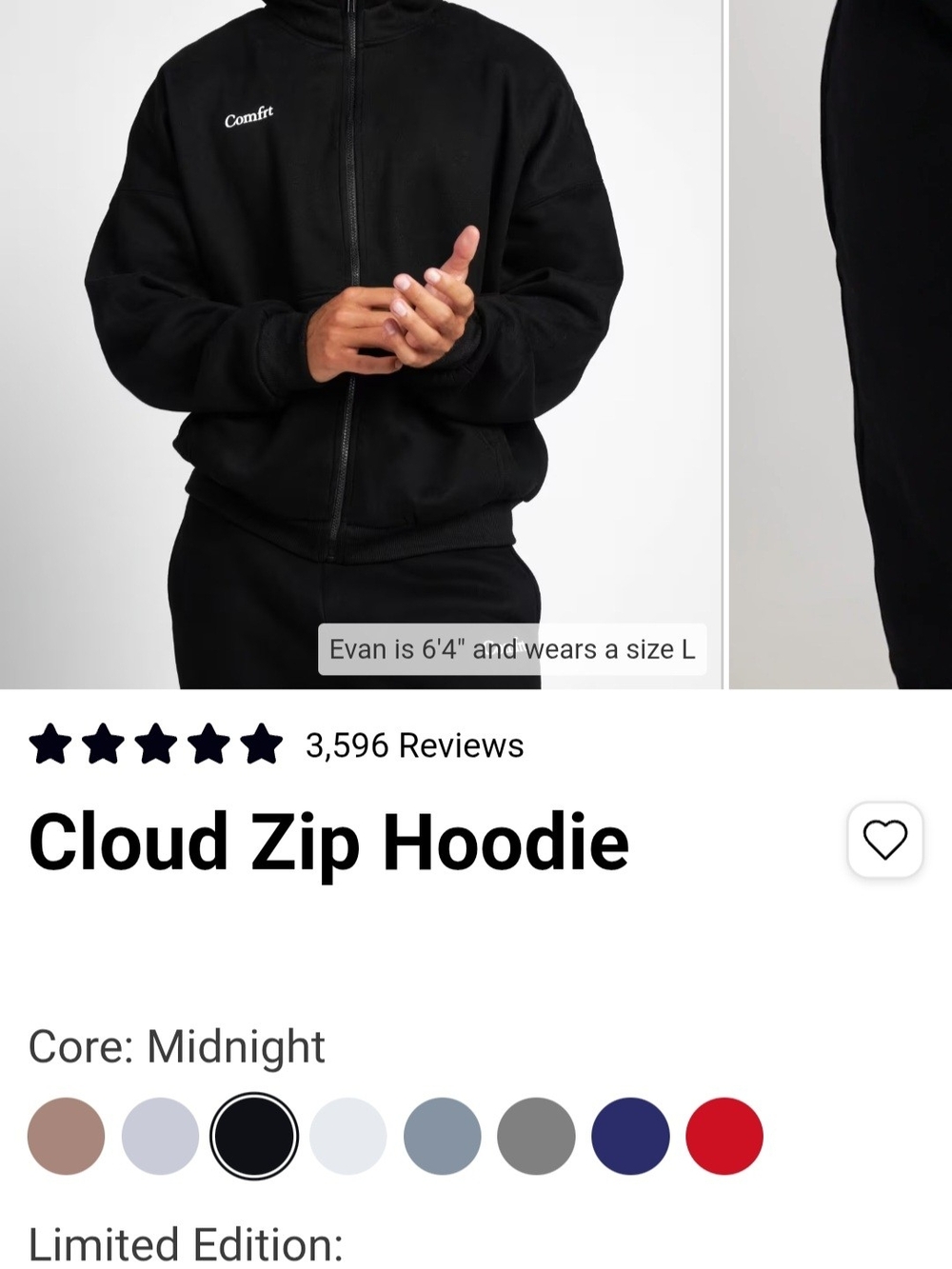 Cloud Zip Hoodie in Midnight Black - XL